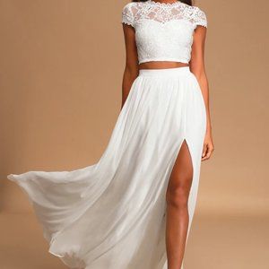 Lulu's Sweet Stunner White Lace Two-Piece Maxi Dress (XL)